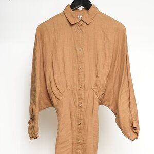 Chic Midi Linen Dress- Carmel